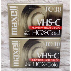 Maxell TC-30 VHS-C Premium High Grade Camcorder Tapes 2 Pack HGX Gold New